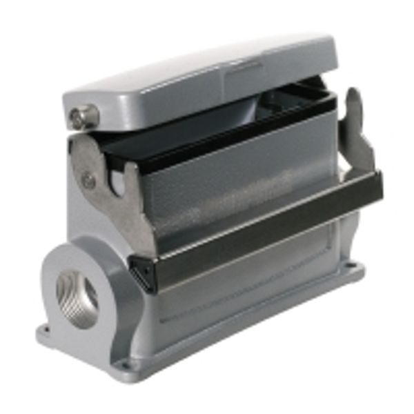 HDC enclosures, Size: 8, Protection degree: IP65, in plugged condition, Base housing, End-locking clamp, lower side, high, with cover, Size of cable entries: M 25 image 1