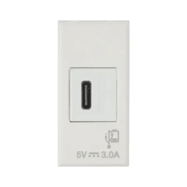 USB TYPE C CHARGER, WHITEK S44 WHITE COLOR, 3A OUT 240V POWER SUPPLY - MATT FINISH - 1 MOD. image 1