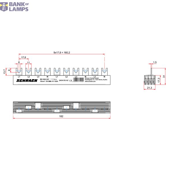 Busbar, 1xRCCB 4-pole, 1xMCB 3+N, 1xMCB 1+N, 10MW, 16mmý image 9