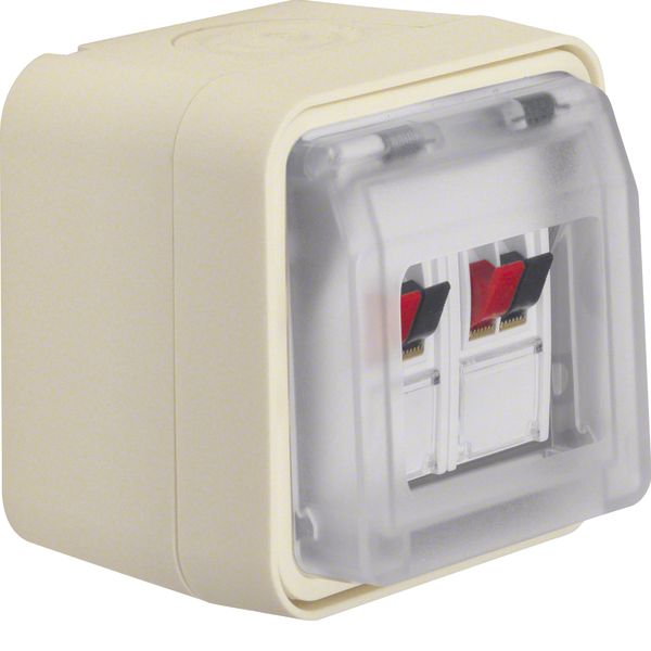 Stereo loudspeaker connector box hinged cover surf.-mtd,lab.field,W.1, image 1