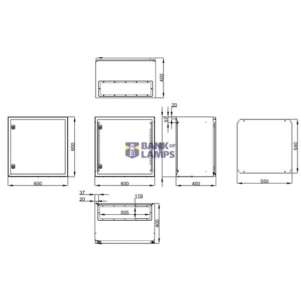 Wall-mounted enclosure 1 door IP65 H=600 W=600 D=400 mm image 2