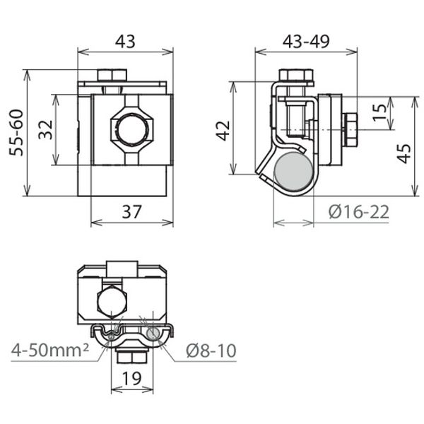 Gutter clamp StSt f. bead 16-22mm w. double cleat f. Rd 8-10mm cross-s image 2
