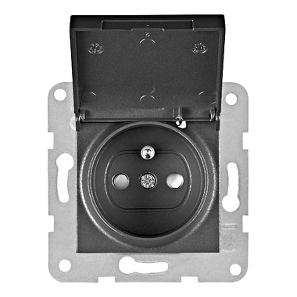 Pin socket outlet, flap cover, cage clamps, anthracite image 1