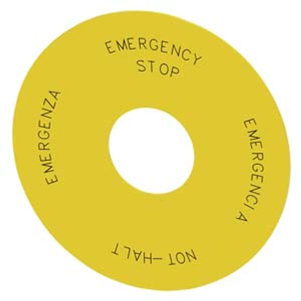 Backing plate round, for EMERGENCY STOP mushroom-type actuator, yellow, self-adhesive, outer diameter 75 mm, inside image 1