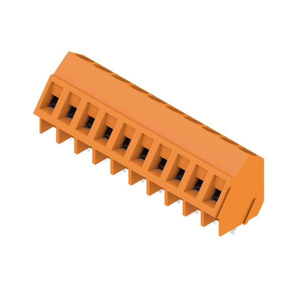 Printed circuit board terminals, 5.00 mm, Number of poles: 10, 135°, Solder pin length (l): 3.5 mm, tinned, orange, Clamping yoke connection, Clamping range, max. : 2.5 mm², Box image 4