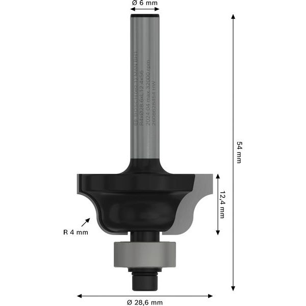 Edge forming bit B, 6 mm, R1 4 mm, D1 28.6 mm, B 8 mm, L 12.4 mm, G 54 mm image 2