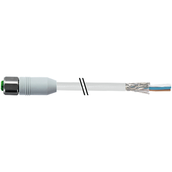 M12 fem. 0° A-cod. with cable shielded F&B PVC 5x0.34 shielded gy 30m image 1