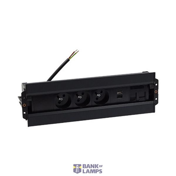 Mediaport Spinner: 3x250V E type + USB A+C charger + 2xRJ45 plate with Keystone mounting; 10 cm cable; black image 1