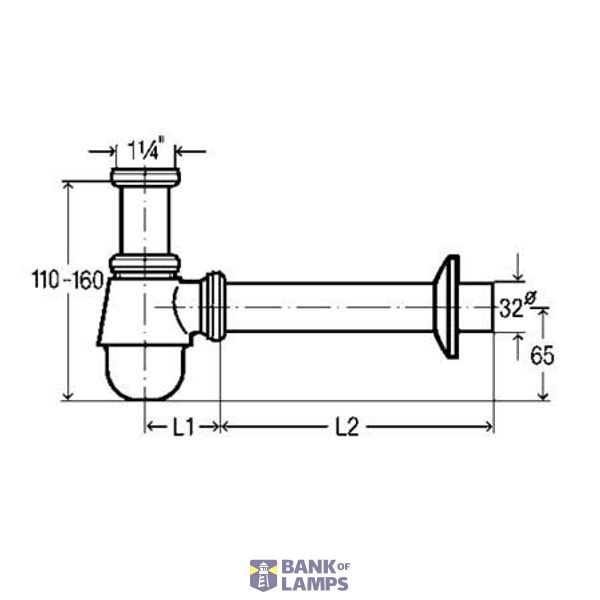 Bidet bottle trap without outlet 11/4"x32-250mm, chrome image 2