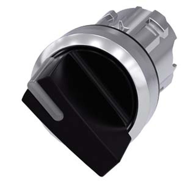 Illuminable selector switch, 22 mm, round, metal shiny, black, Selector switch short, 2  3SU1052-2BF10-0AA0-Z X90 image 1