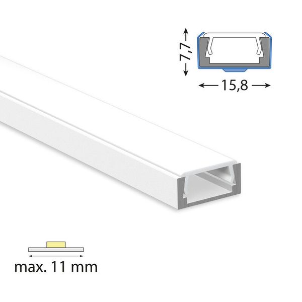 Attached aluminum profile PG2 white 16x8mm, Whitey diffus., 2m image 1