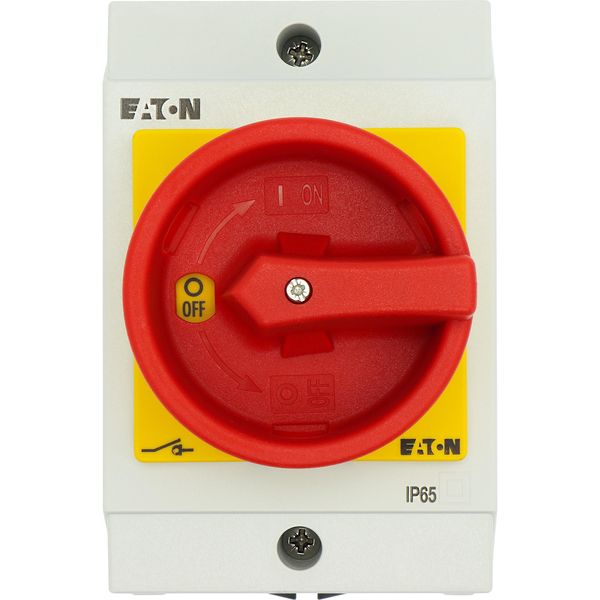 T0-3-8342/I1/SVB Main switch, T0, 20 A, surface mounting, 3 contact unit(s), 6 pole, Emergency switching off function, With red rotary handle and yellow locking ring, image 30