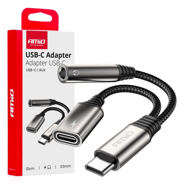 USB-C TO TYPE USB-C + Mini Jack 3.5mm Female Adapter 10cm AMIO-04295 image 1