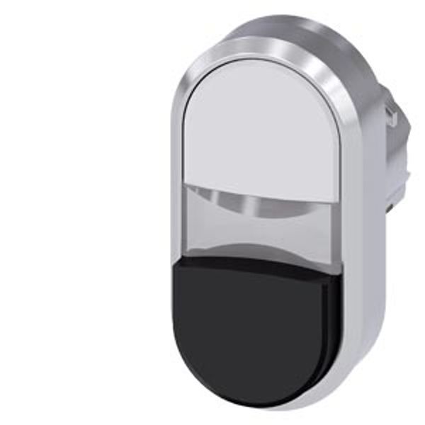 Twin pushbutton, 22 mm, round, metal, high gloss, white, black image 1