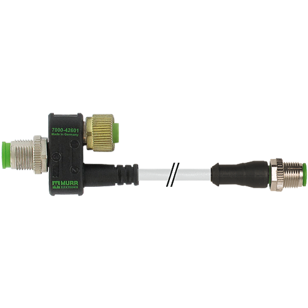 T-Coupler M12 male/M12 male+cable+M12 female A-cod 3P/3P+5P image 1