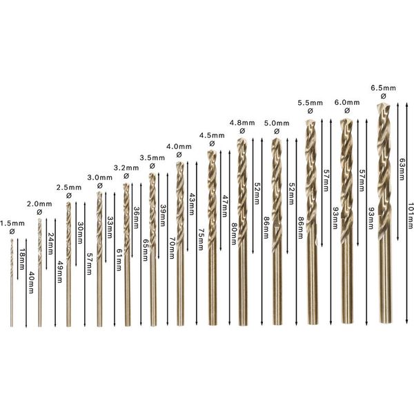 13-piece Robust Line metal drill bit set HSS-Co 1,5; 2; 2,5; 3; 3,2; 3,5; 4; 4,5; 4,8; 5; 5,5; 6; 6,5 mm 13 pcs. image 1