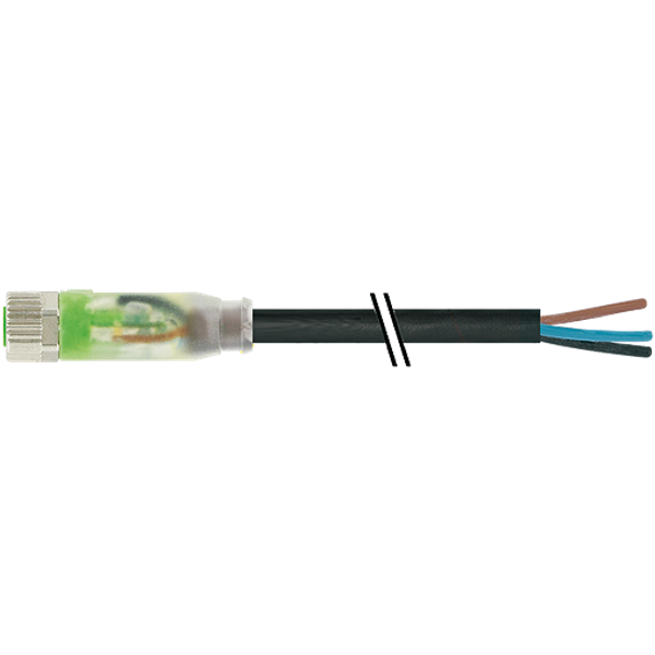 M8 female 0° A-cod. with cable LED PUR 3x0.25 bk UL/CSA+drag ch.15m image 1