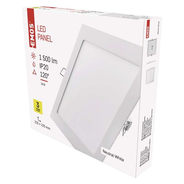 LED panel, square, white, 18W, neutral white image 1