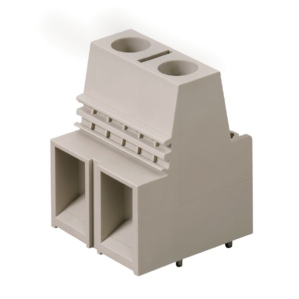 Printed circuit board terminals, 15.00 mm, Number of poles: 2, 90°, Solder pin length (l): 4.5 mm, tinned, Pebble grey, Clamping yoke connection, Clamping range, max. : 25 mm², Box image 1