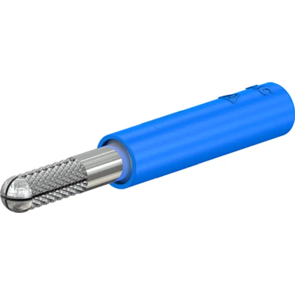 Screw-clamping adapter, 4 mm plug, spreadable to 4 mm socket, blue, CAT II, 24.0163-23 image 1