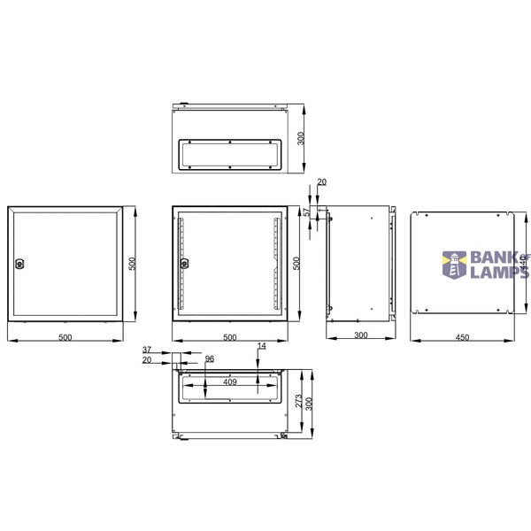 Wall-mounted enclosure 1 door IP65 H=500 W=500 D=300 mm image 2