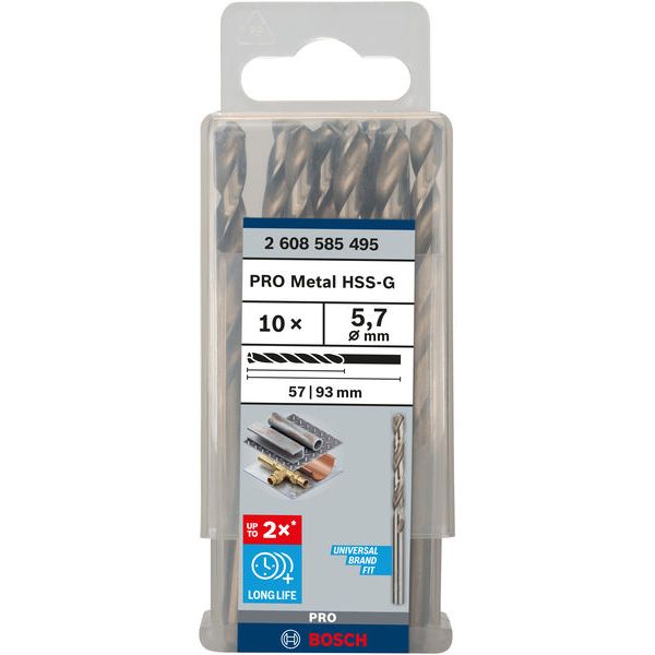 Metal drill bits HSS-G, DIN 338 5,7 x 57 x 93 mm 10 pcs. image 1