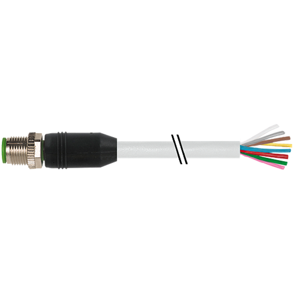 M12 male 0° A-cod. with cable PUR 4x0.75 gy UL/CSA+drag ch. 5m image 1