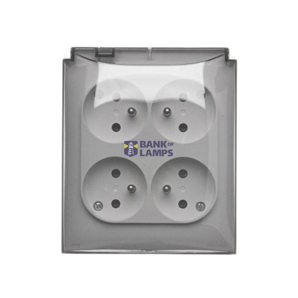 Quadruple socket outlet with earthing - and shutters - IP44 version - transparent flap, 16A, quick connection, white image 1