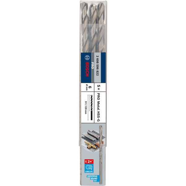 Metal drill bits HSS-G, DIN 340 6 x 91 x 139 mm 5 pcs. image 1