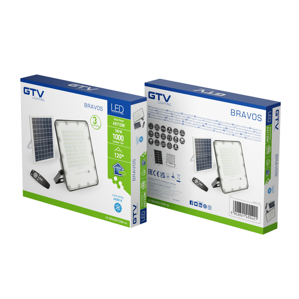 LED solar floodlight BRAVOS, 1000 lm, 6400K, IP65, 120°, remote control image 2