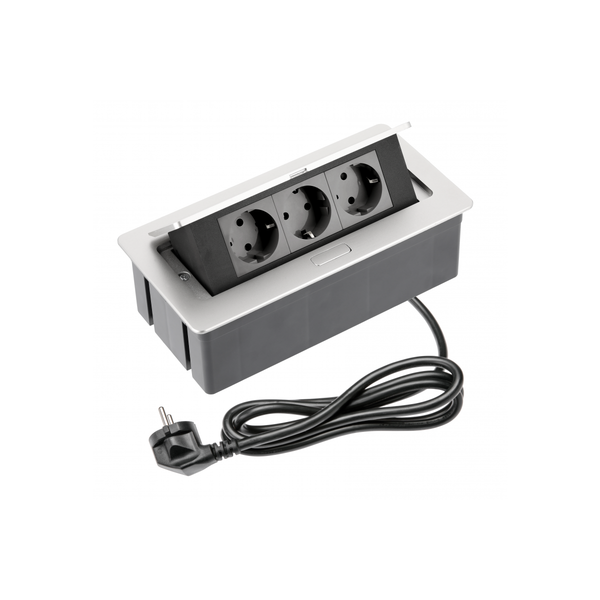 Furniture socket SOFT, 3xSHUKO, cable 1.5 m, aluminum image 1