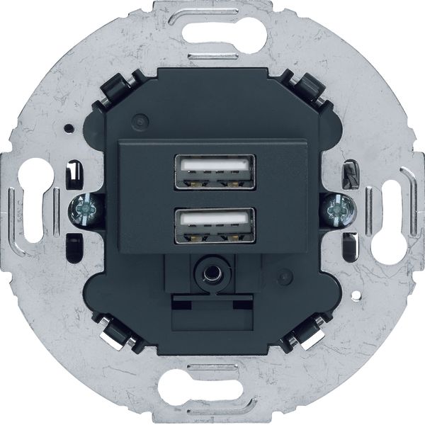 230 V USB charging socket outlet, 2gang, 3.0A, round supporting ring, image 1