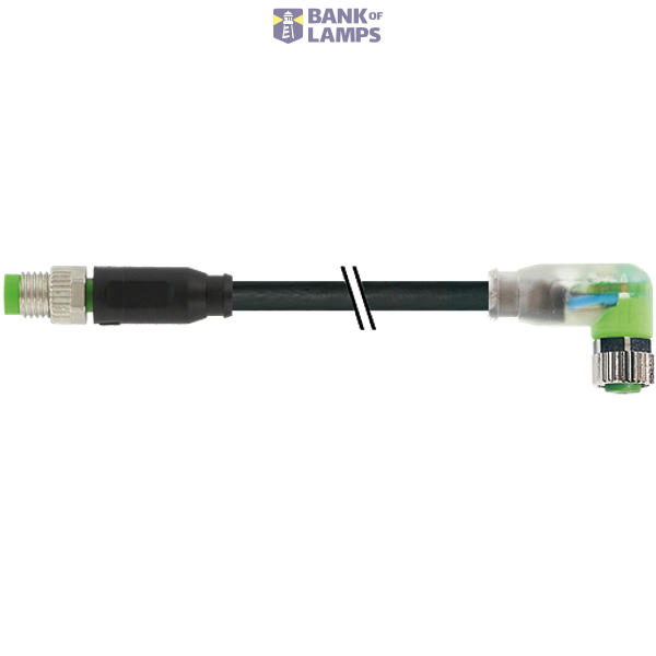 M8 male 0° / M8 female 90° A-cod. LED PUR 3x0.25 bk 1.05m image 1