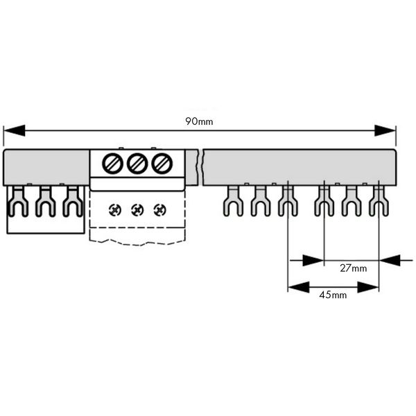 3-phase Busbar for 2xBE5, 45mm fork type UL certified image 3