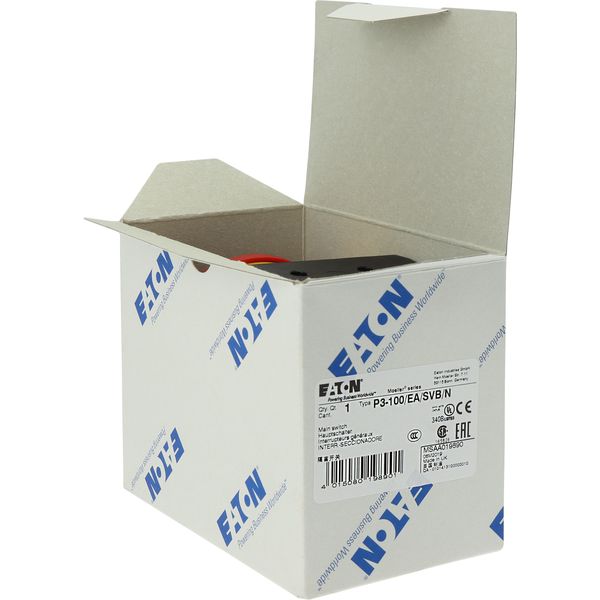 P3-100/EA/SVB/N Main switch, P3, 100 A, flush mounting, 3 pole + N, Emergency switching off function, With red rotary handle and yellow locking ring, Lockable in the image 28
