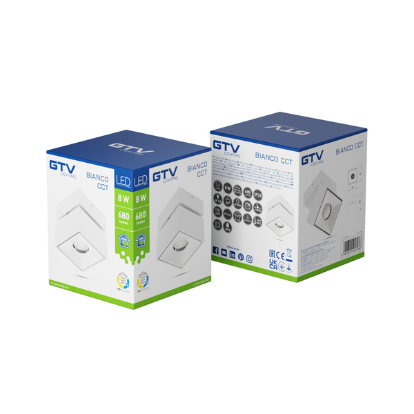 LED luminaire BIANCO CCT, 8 W, 680 lm, Ra≥80, IP20, 36°, 2700/3300/4000K, square, white image 2