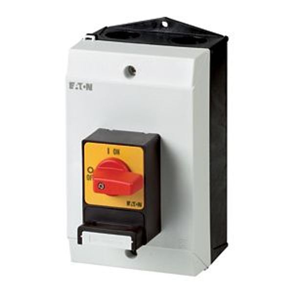 T0-3-8341/I1/SVB Main switch, T0, 20 A, surface mounting, 3 contact unit(s), 5-pole, Emergency switching off function, With red rotary handle and yellow locking ring image 2