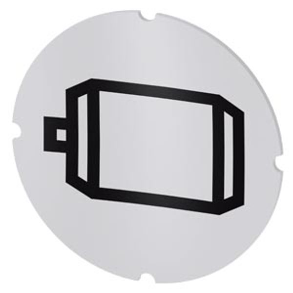 Inscription plate for illuminated pushbutton, round, milky, icon: Electric motor image 1