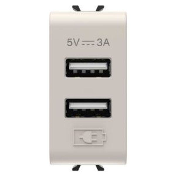 USB CHARGER - A+A TYPE - 3A - SATIN NATURAL BEIGE - 1 MODULE - CHORUSMART image 1