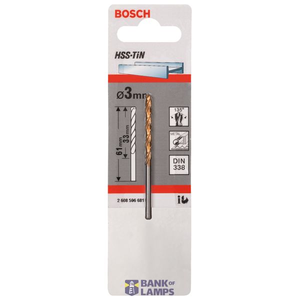 Metal drill bits HSS-TiN, DIN 338 3 x 33 x 61 mm 1 pcs. image 2