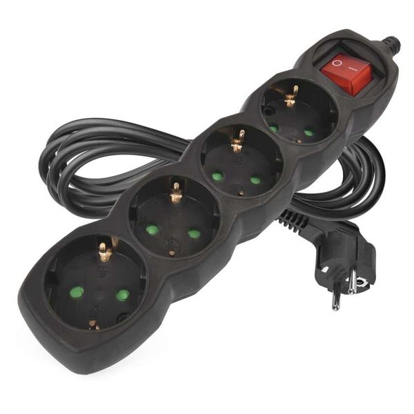 Extension Cord 3 m / 4 sockets / switch / black / PVC / 1.5 mm2 image 1