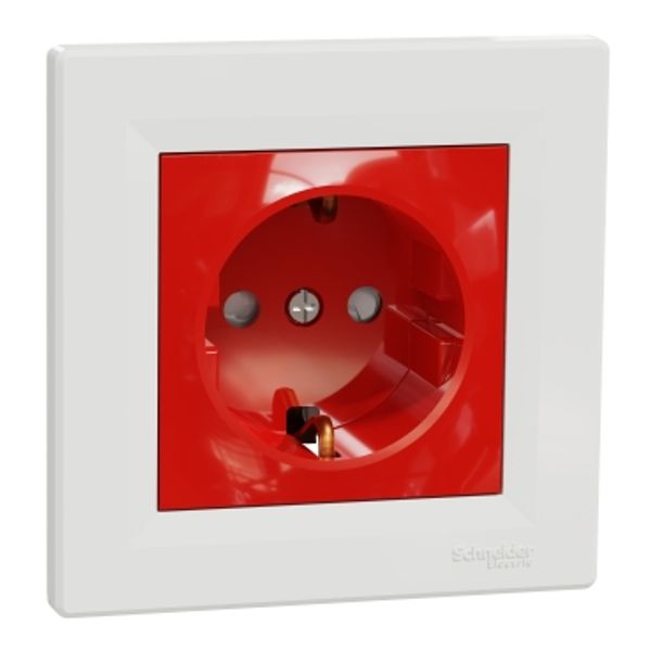 Socket Outlet Asfora Single Side Earth 16A Shuttered White Red image 1