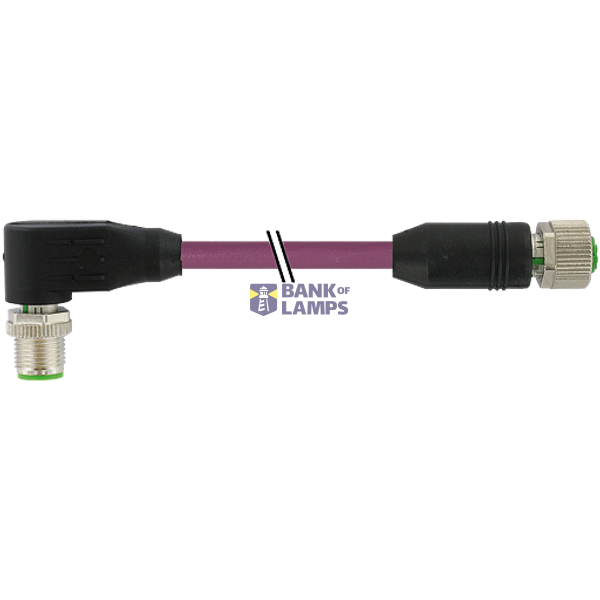 M12 male 90° / M12 female 0° A-cod. PUR AWG24+22 vt3.5m image 1