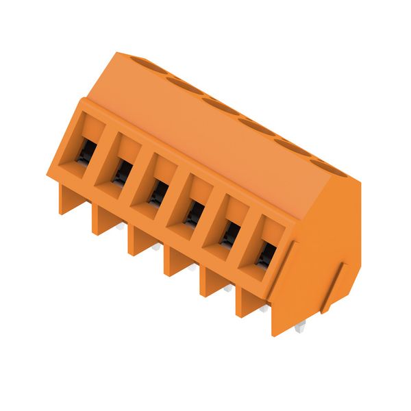 Printed circuit board terminals, 5.00 mm, Number of poles: 6, 135°, Solder pin length (l): 3.5 mm, tinned, orange, Clamping yoke connection, Clamping range, max. : 2.5 mm², Box image 2