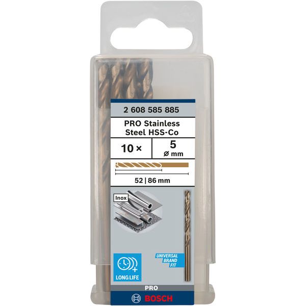 Metal drill bits HSS-Co, DIN 338 5 x 52 x 86 mm 10 pcs. image 1