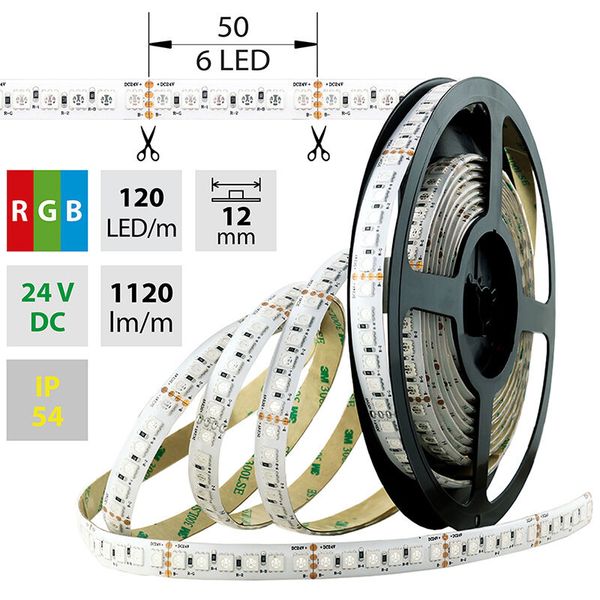 LED strip SMD5050 RGB, 120LED/m, 28,8W/m, 1120lm/m, IP54, DC 24V, 12mm, 5m image 1