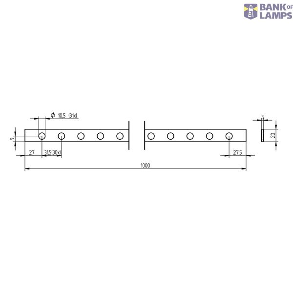 Copper busbar perforated, 20x3mm, 1m image 3