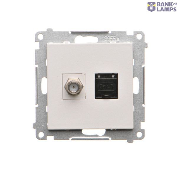 Aerial socket type "F" + computer socket RJ45 cat.6, module, light gray matt image 1