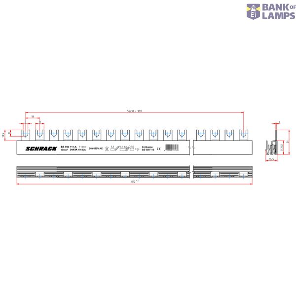 Busbar fork, 18mm, 2-pole 10mmý, 1m, no break out version image 3