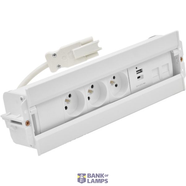 Mediaport Spinner: 3x250V E type + USB A+C charger + 2xRJ45 plate with Keystone mounting, Wieland quick connector; white image 1